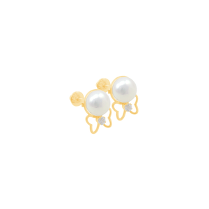 Brinco Infantil em Ouro 18K Borboleta e Pérola - AU11398