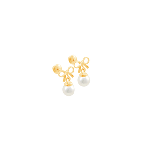 Brinco Infantil Ouro 18K Lacinho com Pérola - AU11424