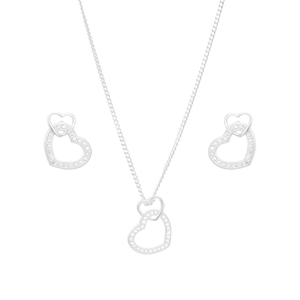 Conjunto em Prata 925 Coração Duplo com Zircônia - PL16642