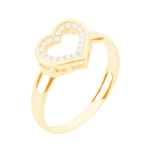 Anel em Ouro 18K Coração com Zircônias - AU11457
