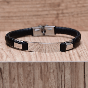 Bracelete Masculino em Couro Trançado com Placa - PL16874