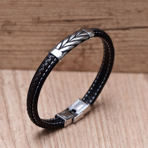 Bracelete Masculino em Couro com Trançado - PL16876