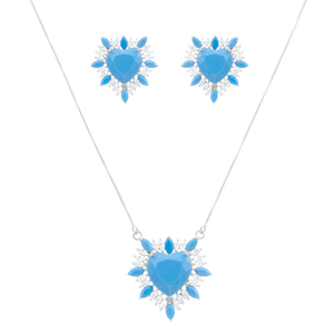 Conjunto em Prata 925 Coração Turquesa - PL16077