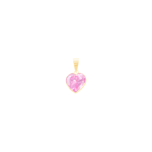 Pingente Ouro 18K Coração Zircônia Rosa - AU11505