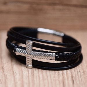 Bracelete Masculino em Couro com Cruz - PL17464