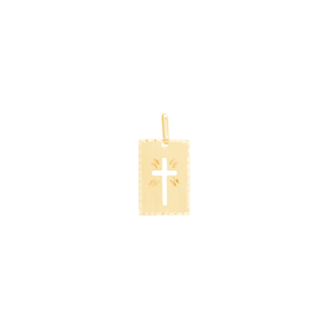 Pingente em Ouro 18K Placa com Cruz - AU11640