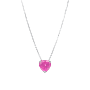 Colar em Prata 925 Coração Rosa - PL17505