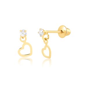 Brinco em Ouro 18K Infantil Coração Zircônia Cristal - AU10467