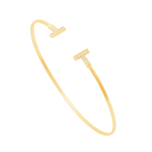 Bracelete em Ouro 18K Aberto T com Zircônias - AU11754