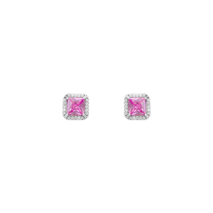 Brinco em Prata 925 Quadrado Cristal Rosa - PL18297