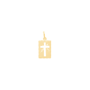 Pingente em Ouro 18K Placa com Cruz Vazada - AU11870