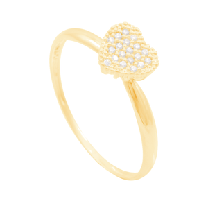 Anel em Ouro 18K Coração com Zircônias - AU11933