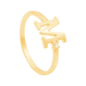 Anel em Ouro 18K Letra M com Zircônia - AU12003