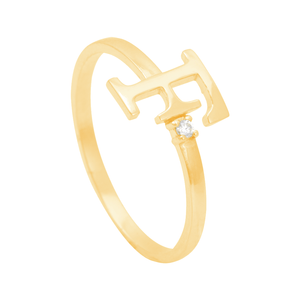 Anel em Ouro 18K Letra F com Zircônia - AU11999