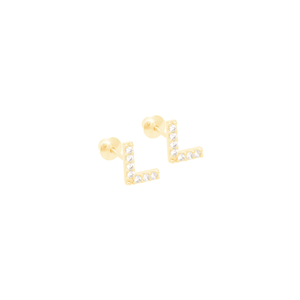 Brinco em Ouro 18K Letra L com Zircônias - AU11706