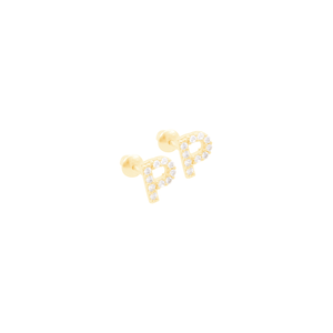 Brinco em Ouro 18K Letra P com Zircônias - AU11704