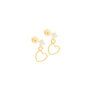 Brinco Infantil em Ouro 18K Zircônia com Coração - AU11434