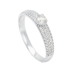 Anel em Ouro Branco 18K Solitário com Diamantes - AU12044