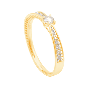 Anel em Ouro 18K Solitário com Diamantes - AU12041
