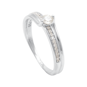 Anel em Ouro Branco 18K Solitário com Diamantes - AU12043