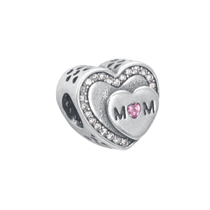 Berloque Moments em Prata 925 Coração Mom Rosa - PL18352