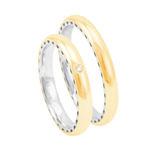 Par de Alianças em Ouro 18K Feminina 3MM Bicolor com Diamante - AU12068