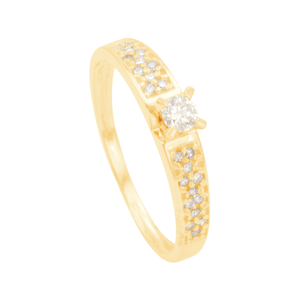 Anel em Ouro 18K Solitário com Diamantes - AU12130