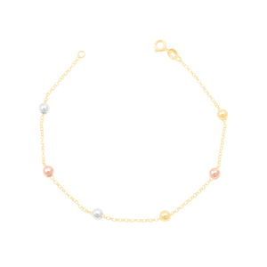 Pulseira em Ouro 18K Bolinhas 4MM Tricolor - AU12229