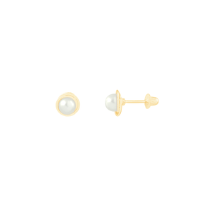 Brinco Infantil em Ouro 18K Rococó com Pérola de 4MM - AU12243
