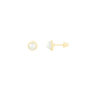 Brinco Infantil em Ouro 18K Rococó com Pérola de 3MM - AU12243