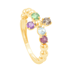 Anel em Ouro 18K Cruz com Pedras Naturais - AU12214
