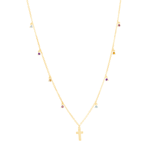 Colar em Ouro 18K Cruz com Pedras Naturais - AU12157