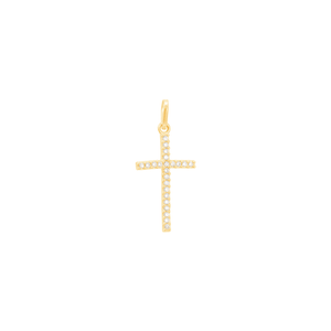 Pingente em Ouro 18K Cruz Palito com Zircônias - AU12338