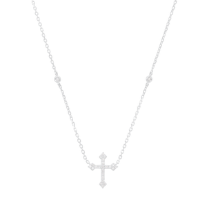 Colar em Ouro Branco 18K Cruz com Diamantes - AU12363