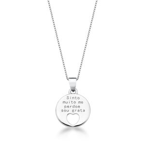 Colar em Prata 925 com Banho de Ouro Branco Medalha com Dizer - PL18709