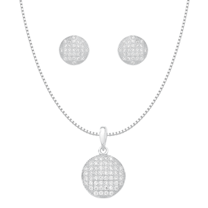 Conjunto Prata 925 em Banho de Ouro Branco Pavê Redondo - PL18721