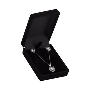 Conjunto em Prata 925 com Banho de Ouro Branco Coração Cristal - PL18764