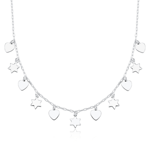 Colar Choker em Prata 925 com Corações e Estrelas - PL19057