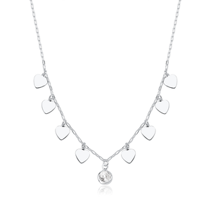 Colar Chocker em Prata 925 Corações e Ponto de Luz - PL19073