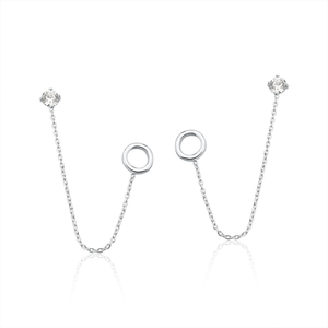 Brinco em Prata Ear Line Círculo e Ponto de Luz - PL19097