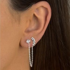 Brinco em Prata 925 Ear Line Corações e Ponto de Luz - PL19104