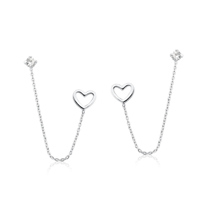 Brinco em Prata Ear Line Coração e Ponto de Luz - PL19098