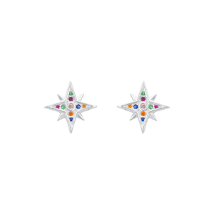Brinco em Prata 925 Estrela com Zircônias Multicolor - PL19118