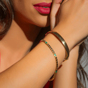 Pulseira Ouro 18K Esmeraldas Baguete - AU11245