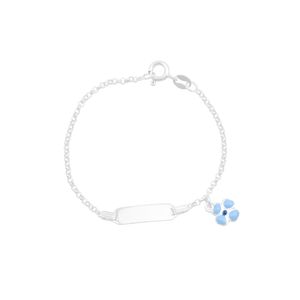 Pulseira Infantil em Prata 925 Plaquinha com Flor Azul - PL19691