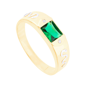 Anel de Formatura em Ouro 18K com Zircônia Esmeralda - AU12514