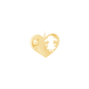 Pingente em Ouro 18K Coração com Menina - AU12725