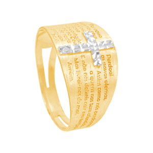 Anel em Ouro 18K Cruz Diamantada com Pai Nosso - AU12731