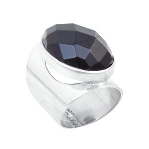 Anel Oval Pedra Natural Ágata Negra em Prata 925 - PL19883