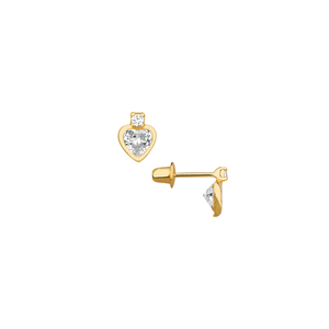 Brinco Infantil em Ouro 18K Coração com Cristal - AU12780